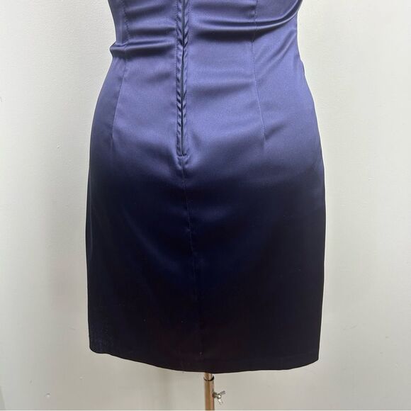 City Triangles Satin Navy Cocktail Dress One Shoulder Appliques Cutouts Sz 3 - Picture 12 of 15
